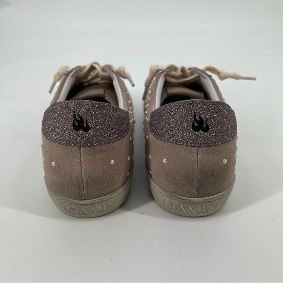 Bibi Lou Gamin Pearl Embroidered Suede Lace Up Designer Sneakers in Lilac 7 - Picture 5 of 8